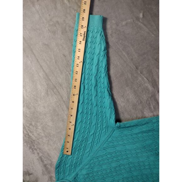 Lands End Women's 1XL Teal Cable Knit Cotton Sweater Drifter Rolled Neckline - Picture 8 of 11